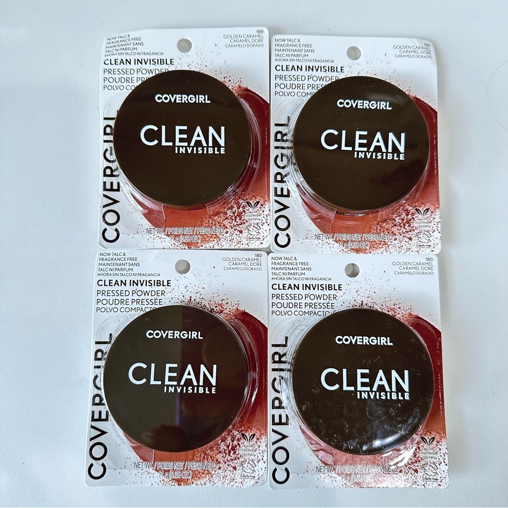 4 pc New CoverGirl Clean Invisible Pressed Powder Compact, #180 Golden Caramel